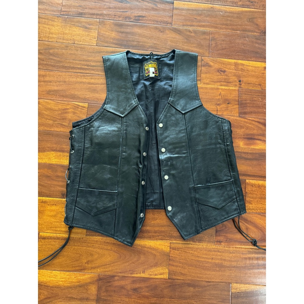 Genuine Leather by Manzoor Mens Vintage Biker Motorcycle Vest Side Lace Up Sz 46